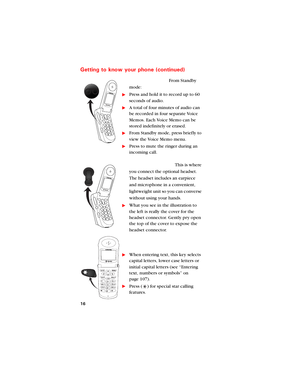 Voice memo key, Headset connector, Shift key | Gvvkpi vq mpqy [qwt rjqpg eqpvkpwgf | Samsung SCH-8500 User Manual | Page 20 / 138