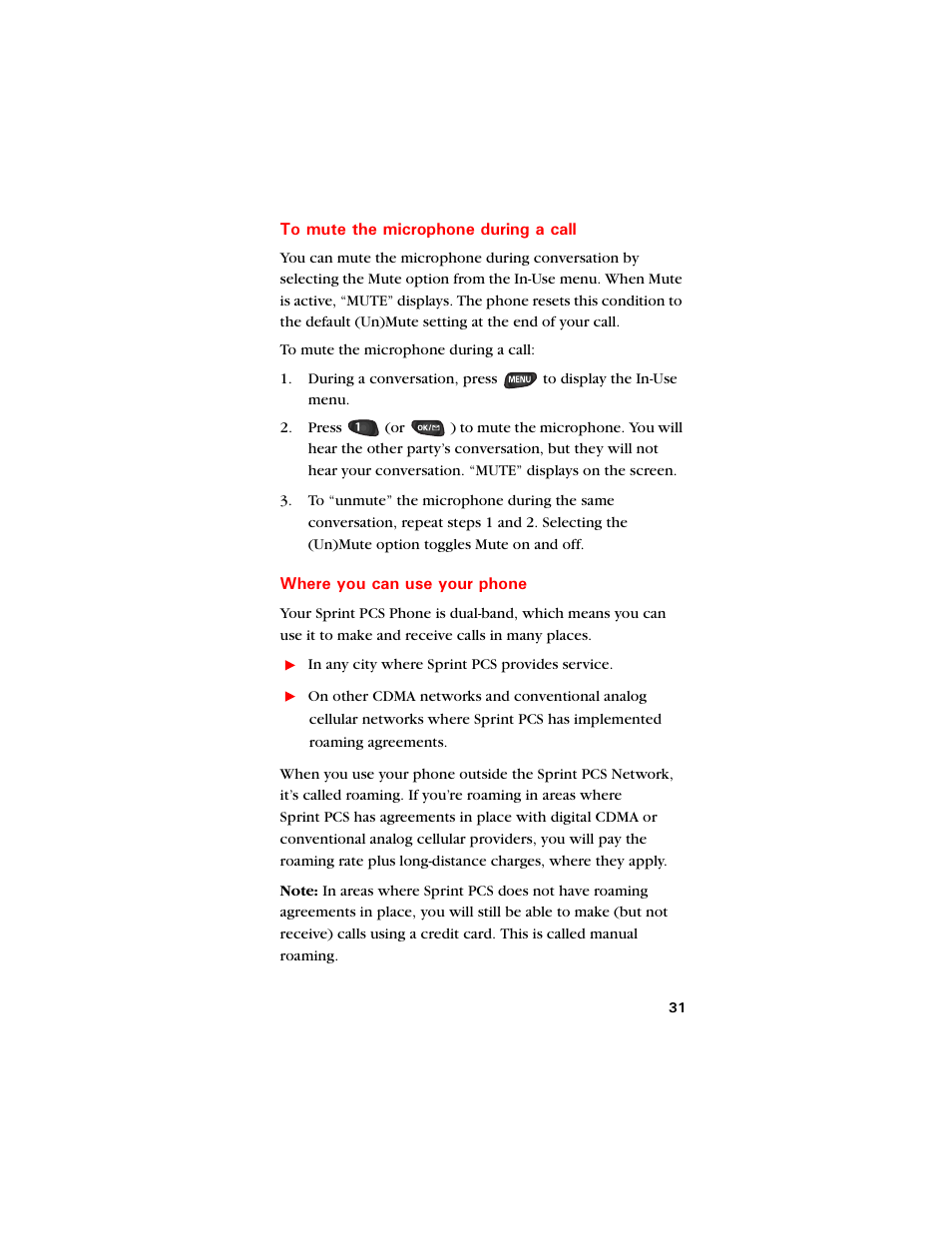 To mute the microphone during a call, Where you can use your phone | Samsung SCH-8500 User Manual | Page 35 / 138