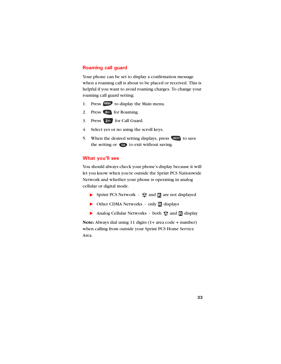 Roaming call guard, What you’ll see | Samsung SCH-8500 User Manual | Page 37 / 138