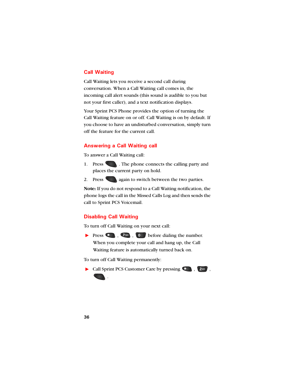 Call waiting, Answering a call waiting call, Disabling call waiting | Samsung SCH-8500 User Manual | Page 40 / 138