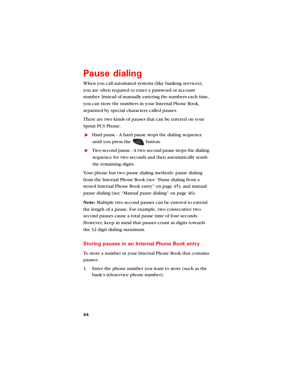 Pause dialing, Storing pauses in an internal phone book entry, 2cwug fkcnkpi | Samsung SCH-8500 User Manual | Page 48 / 138