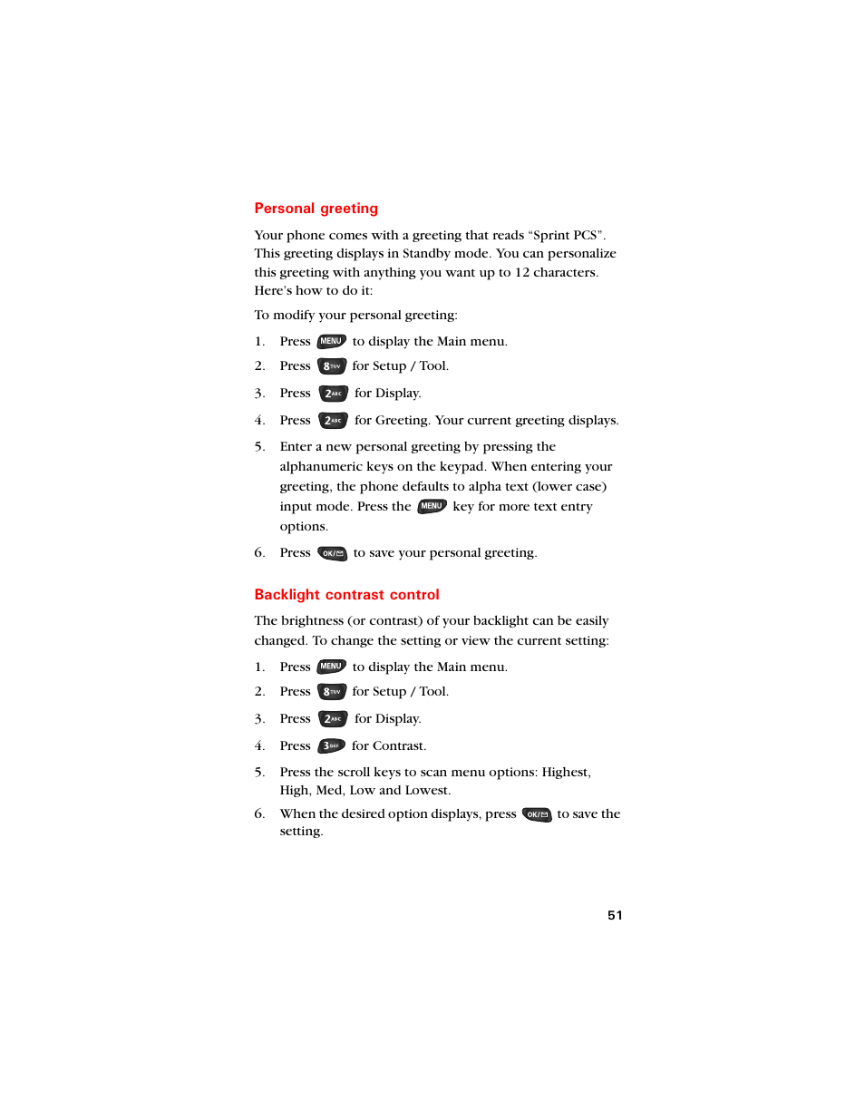 Personal greeting, Backlight contrast control | Samsung SCH-8500 User Manual | Page 55 / 138