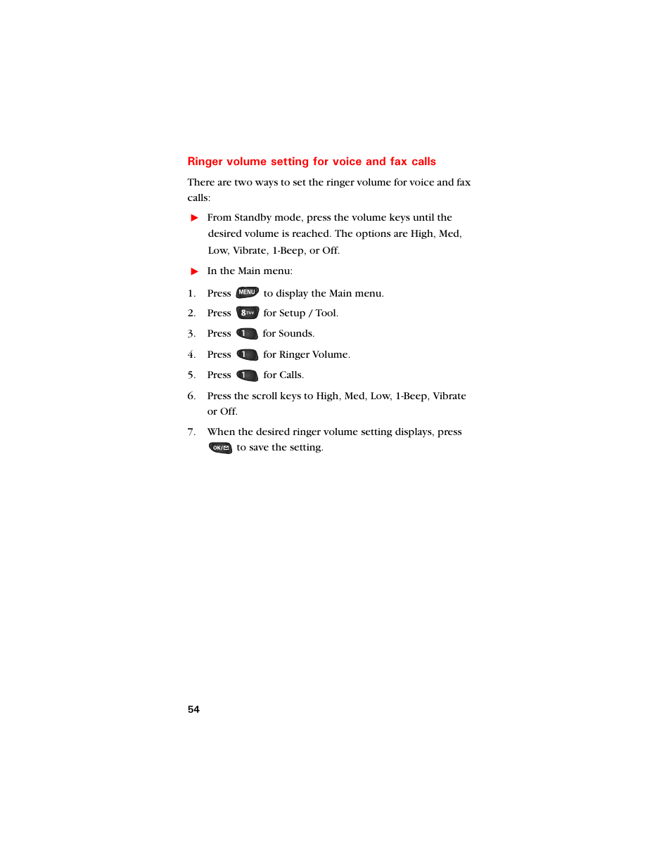 Ringer volume setting for voice and fax calls | Samsung SCH-8500 User Manual | Page 58 / 138