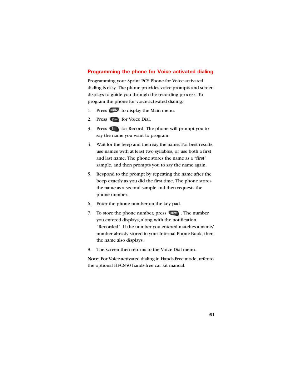 Programming the phone for voice-activated dialing | Samsung SCH-8500 User Manual | Page 65 / 138