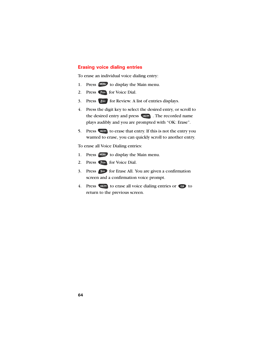 Erasing voice dialing entries | Samsung SCH-8500 User Manual | Page 68 / 138