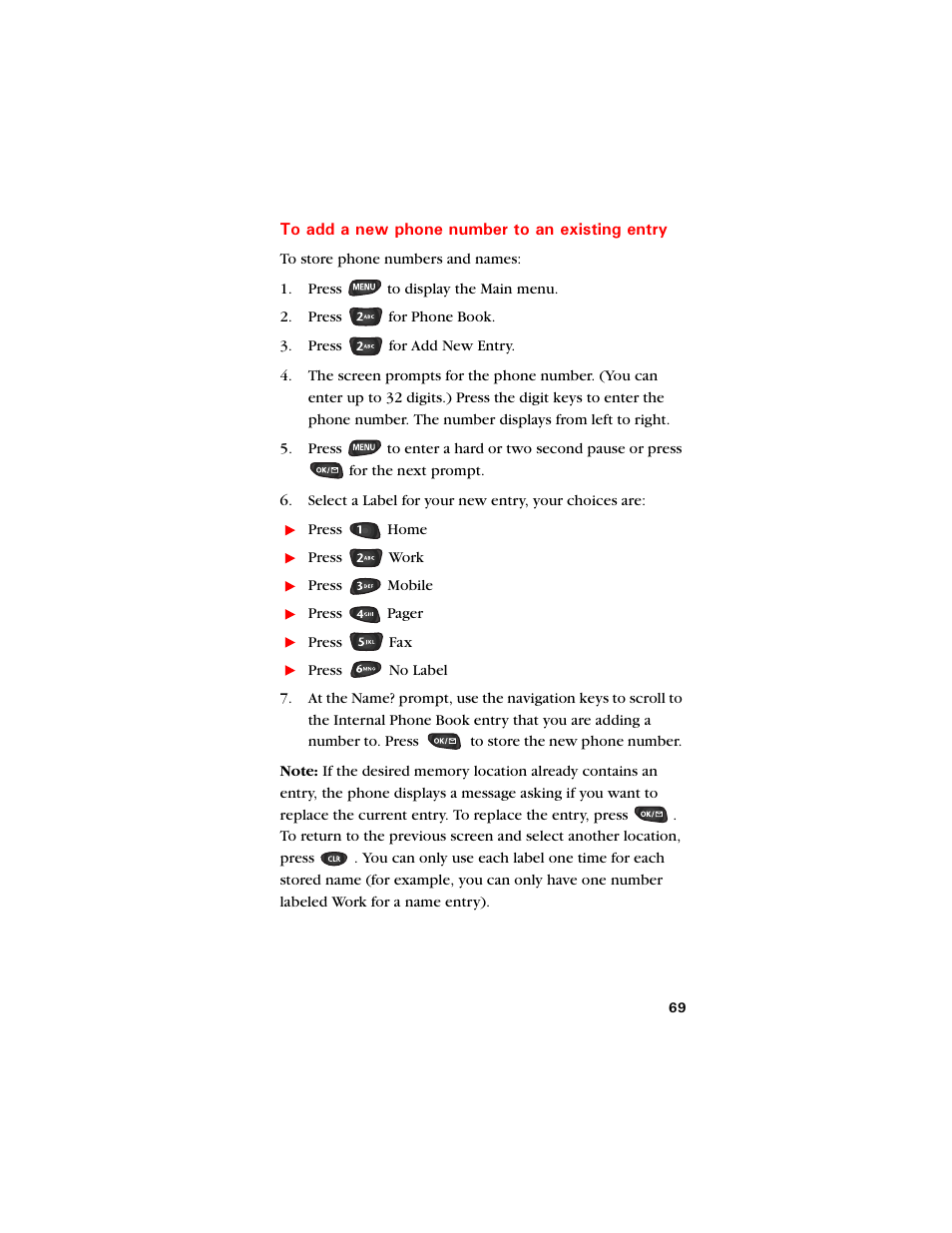 To add a new phone number to an existing entry | Samsung SCH-8500 User Manual | Page 73 / 138