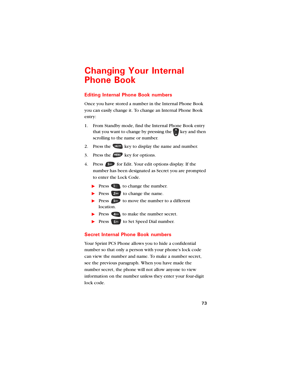 Changing your internal phone book, Editing internal phone book numbers, Secret internal phone book numbers | Jcpikpi ;qwt +pvgtpcn 2jqpg $qqm | Samsung SCH-8500 User Manual | Page 77 / 138