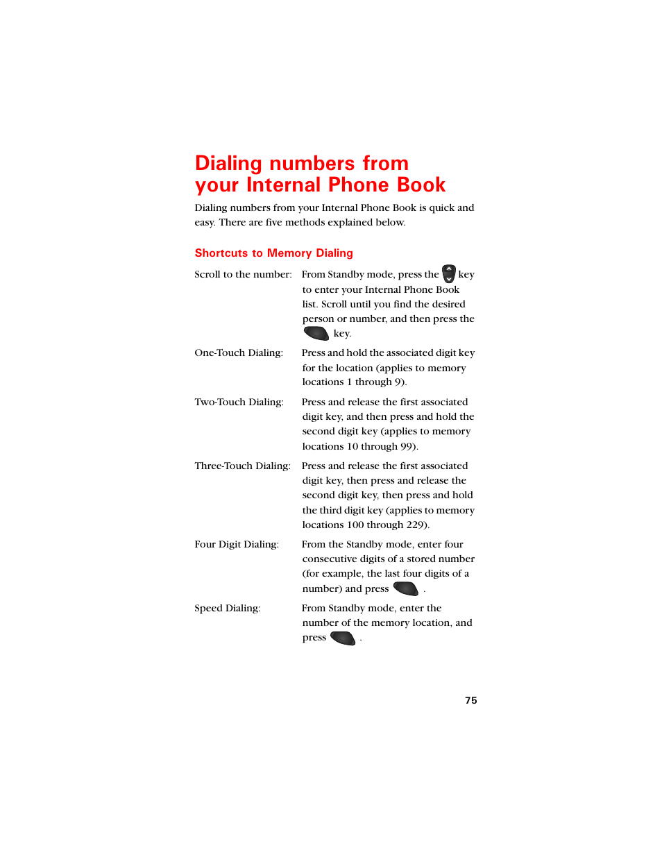 Dialing numbers from your internal phone book, Shortcuts to memory dialing, Kcnkpi pwodgtu htqo [qwt +pvgtpcn 2jqpg $qqm | Ee “shortcuts to | Samsung SCH-8500 User Manual | Page 79 / 138