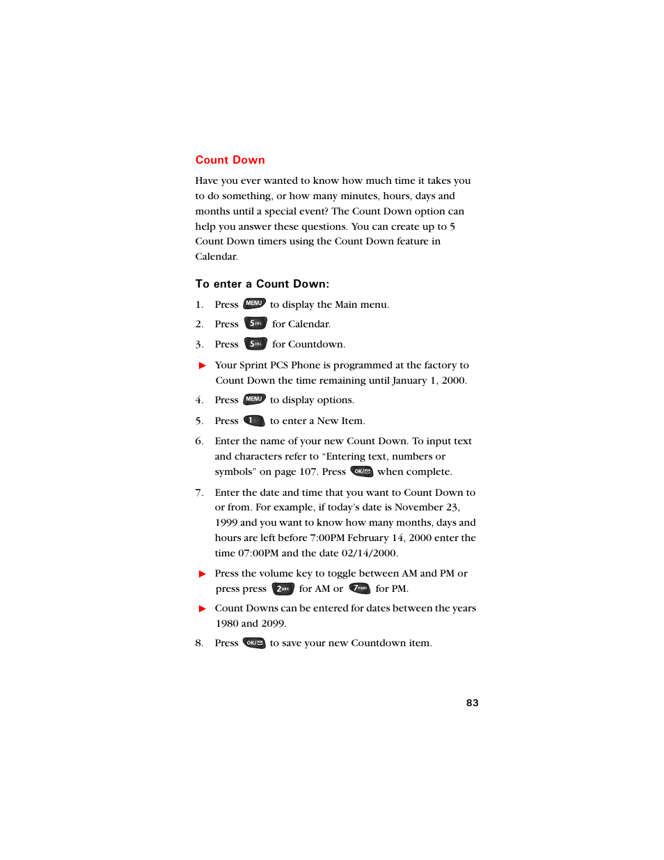 Count down, Count, Down 83 | Samsung SCH-8500 User Manual | Page 87 / 138