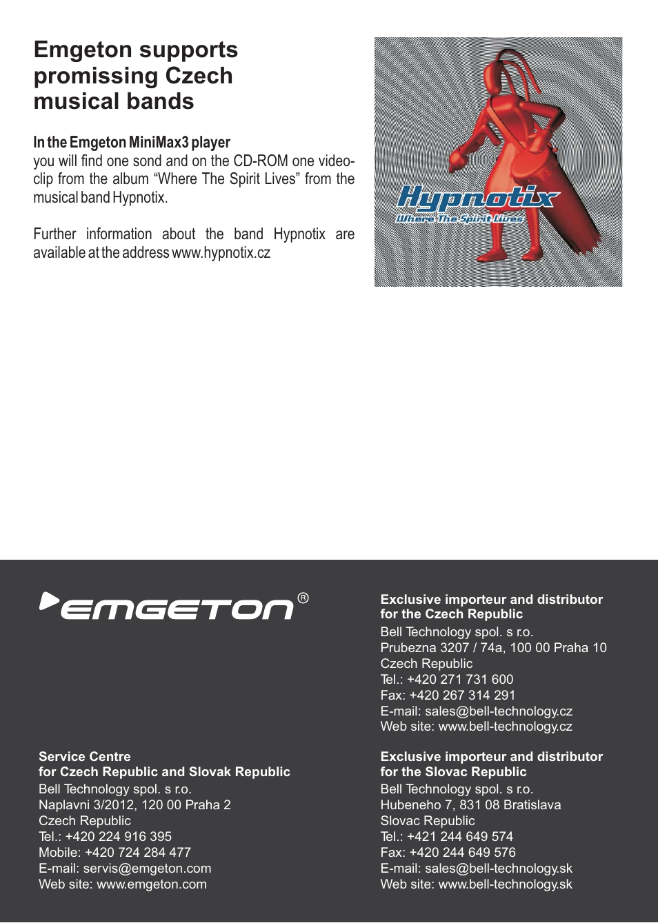 Emgeton supports promissing czech musical bands | SRS Labs MP3 MiniMax3 User Manual | Page 20 / 20