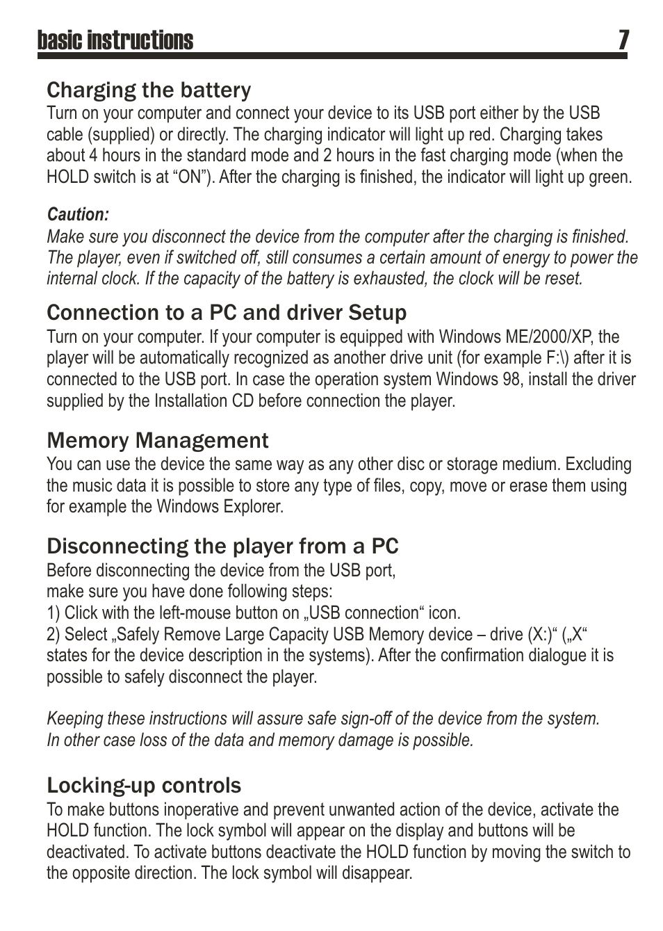 Basic instructions 7 | SRS Labs MP3 MiniMax3 User Manual | Page 7 / 20