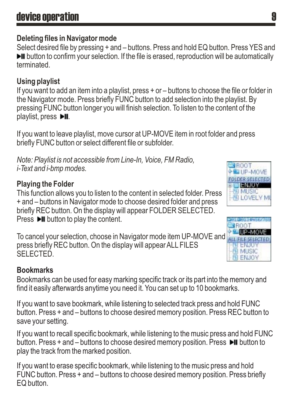 Device operation 9 | SRS Labs MP3 MiniMax3 User Manual | Page 9 / 20