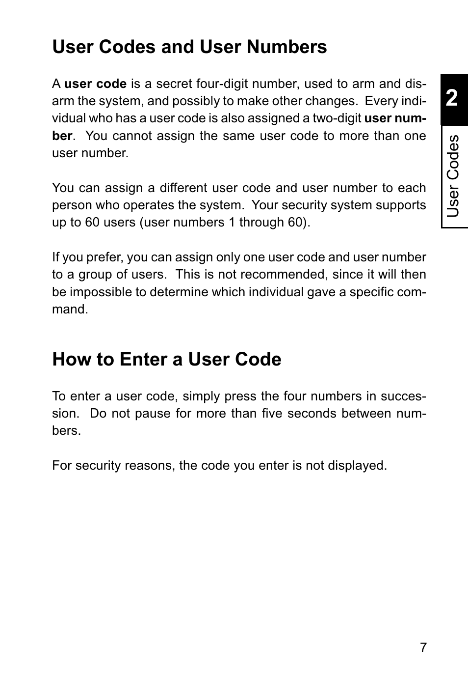 User codes and user numbers, How to enter a user code | Sierra Housewares S5012 User Manual | Page 11 / 72