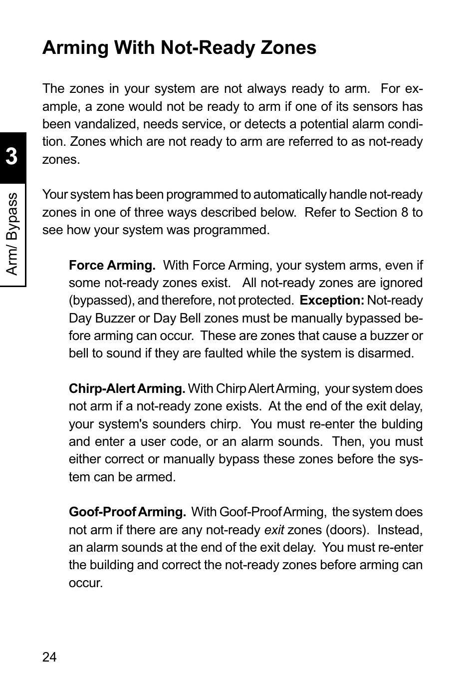 Arming with not-ready zones | Sierra Housewares S5012 User Manual | Page 28 / 72