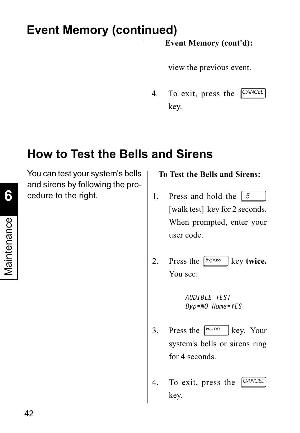 How to test the bells and sirens, Maintenance | Sierra Housewares S5012 User Manual | Page 46 / 72