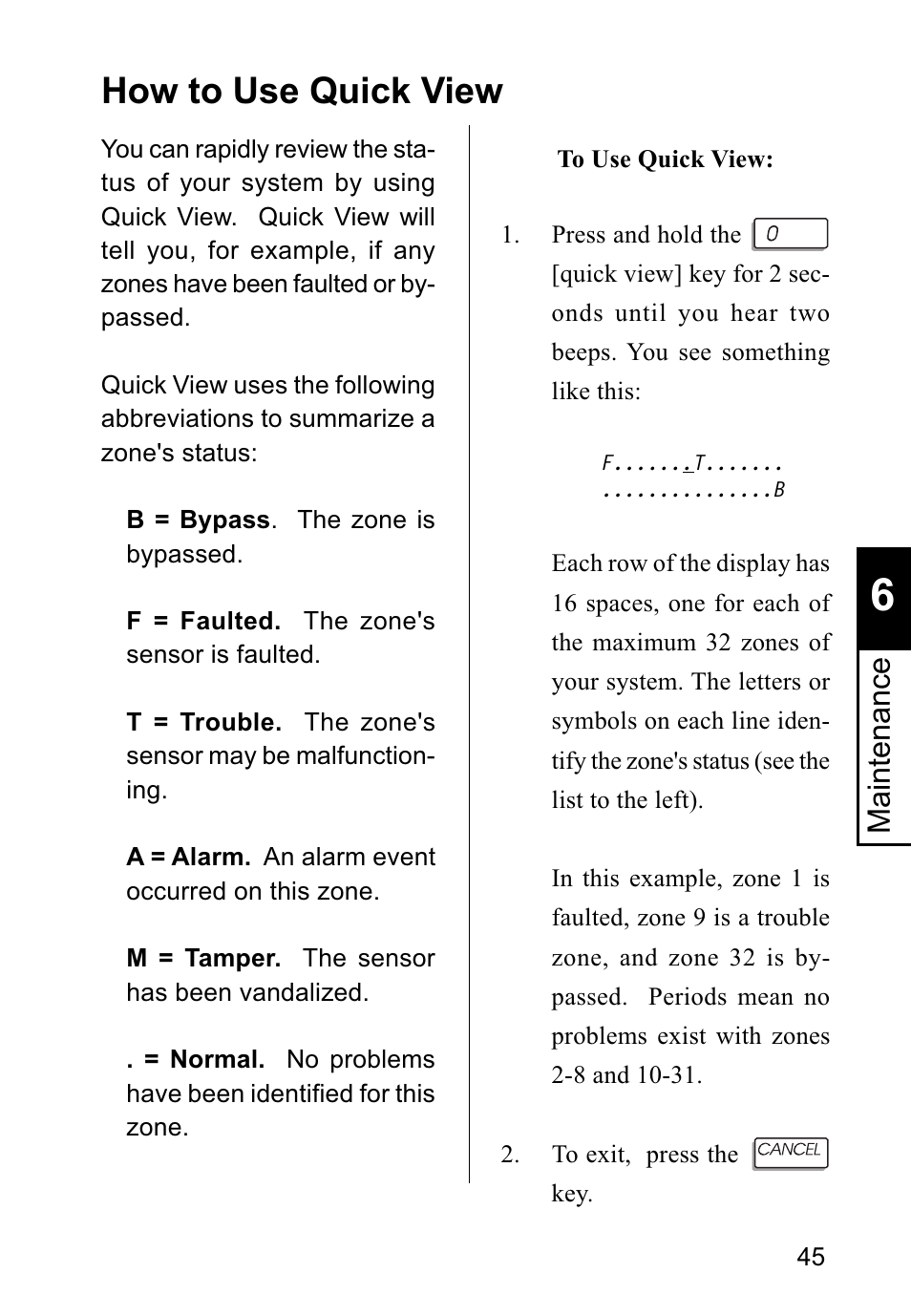 How to use quick view, Maintenance | Sierra Housewares S5012 User Manual | Page 49 / 72