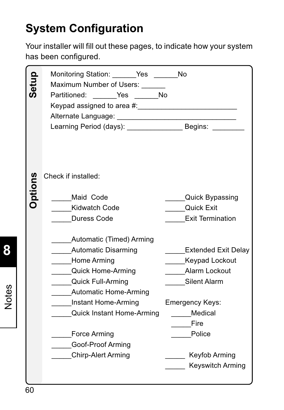 System configuration, Setup options | Sierra Housewares S5012 User Manual | Page 64 / 72