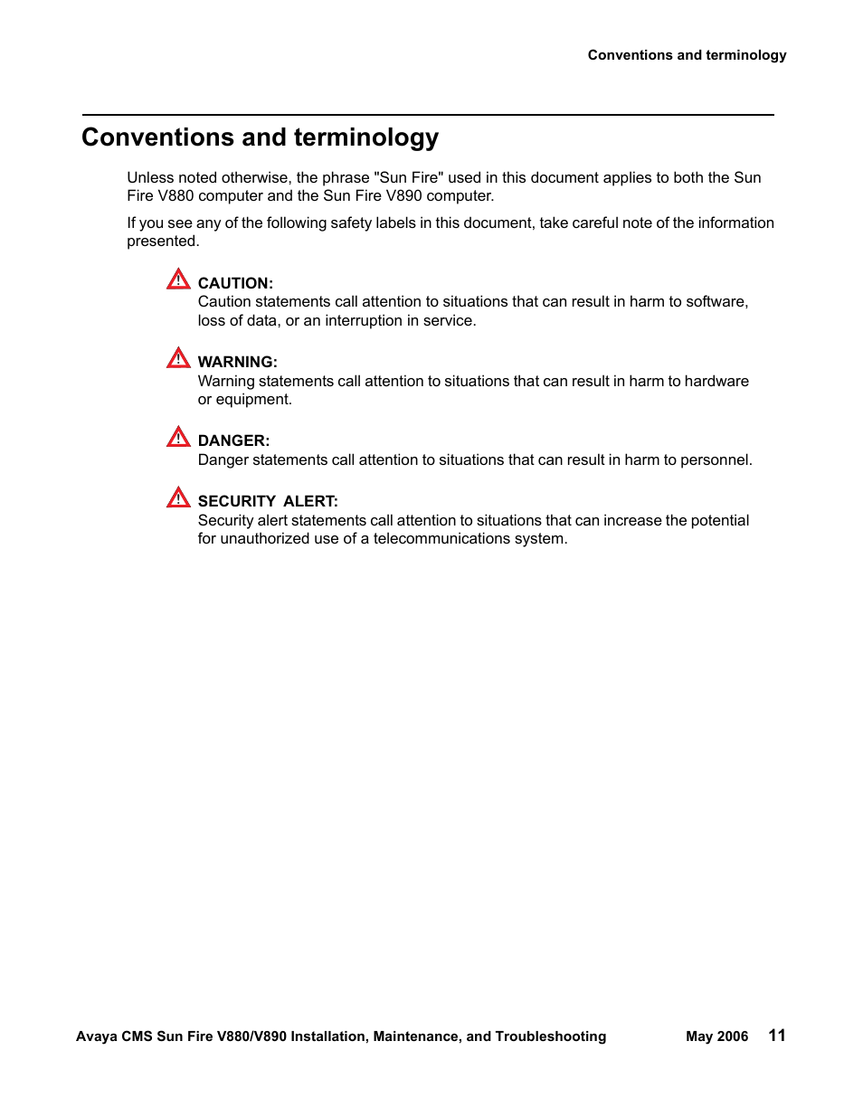 Conventions and terminology | Sun Microsystems Sun Fire V880 User Manual | Page 11 / 208