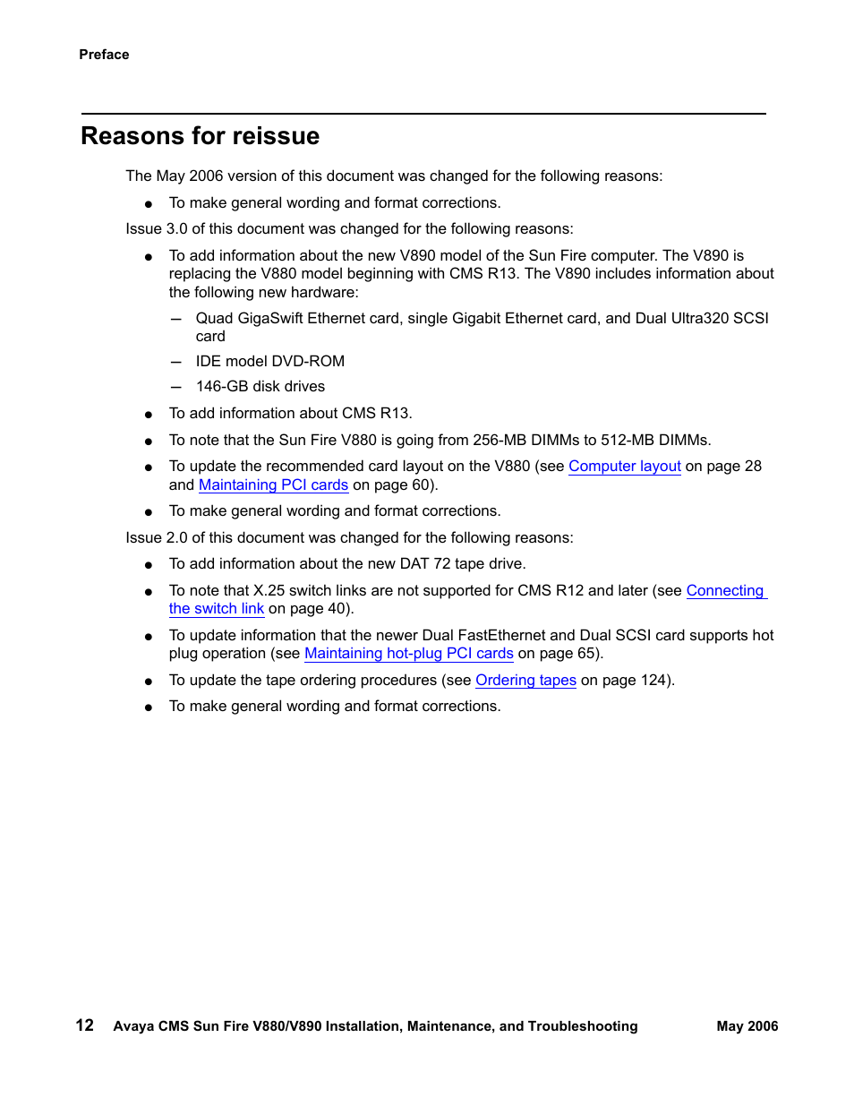 Reasons for reissue | Sun Microsystems Sun Fire V880 User Manual | Page 12 / 208