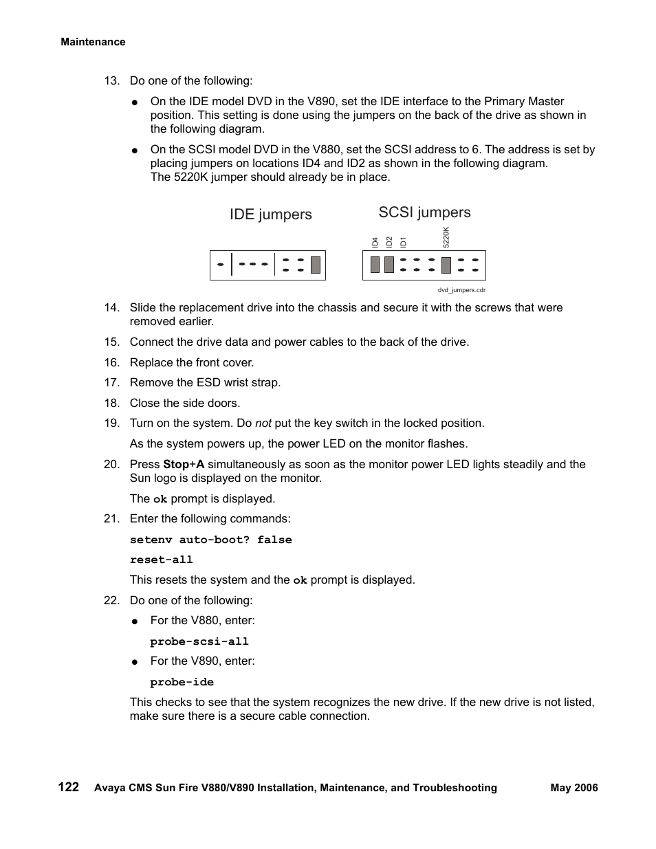 Ide jumpers scsi jumpers | Sun Microsystems Sun Fire V880 User Manual | Page 122 / 208