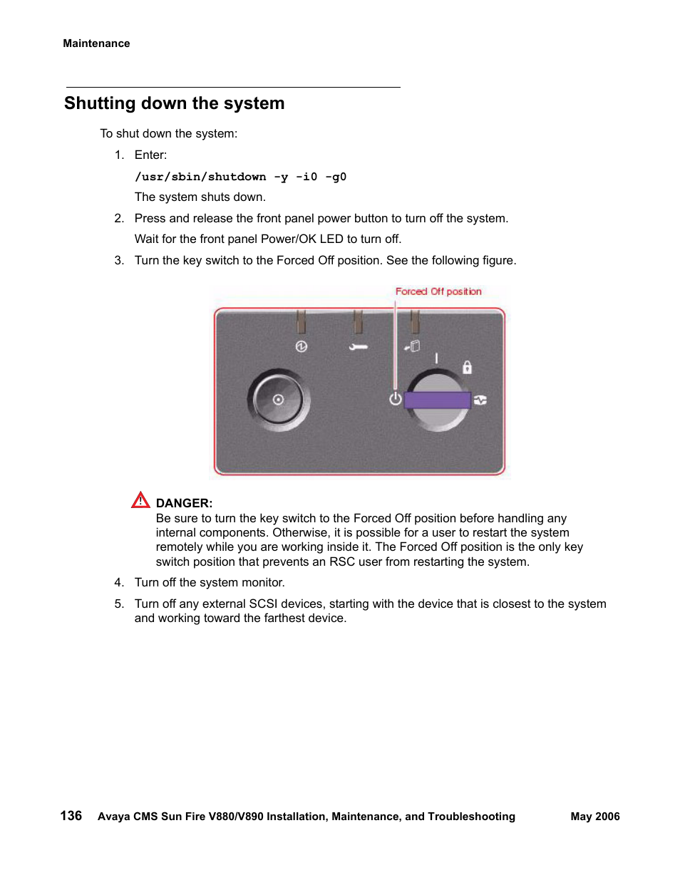 Shutting down the system | Sun Microsystems Sun Fire V880 User Manual | Page 136 / 208