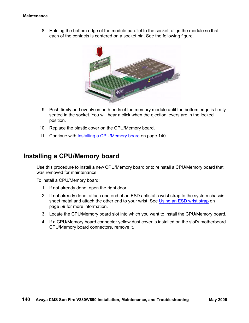 Installing a cpu/memory board | Sun Microsystems Sun Fire V880 User Manual | Page 140 / 208
