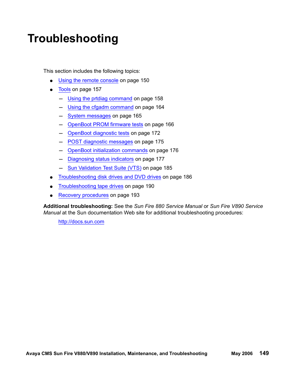 Troubleshooting | Sun Microsystems Sun Fire V880 User Manual | Page 149 / 208