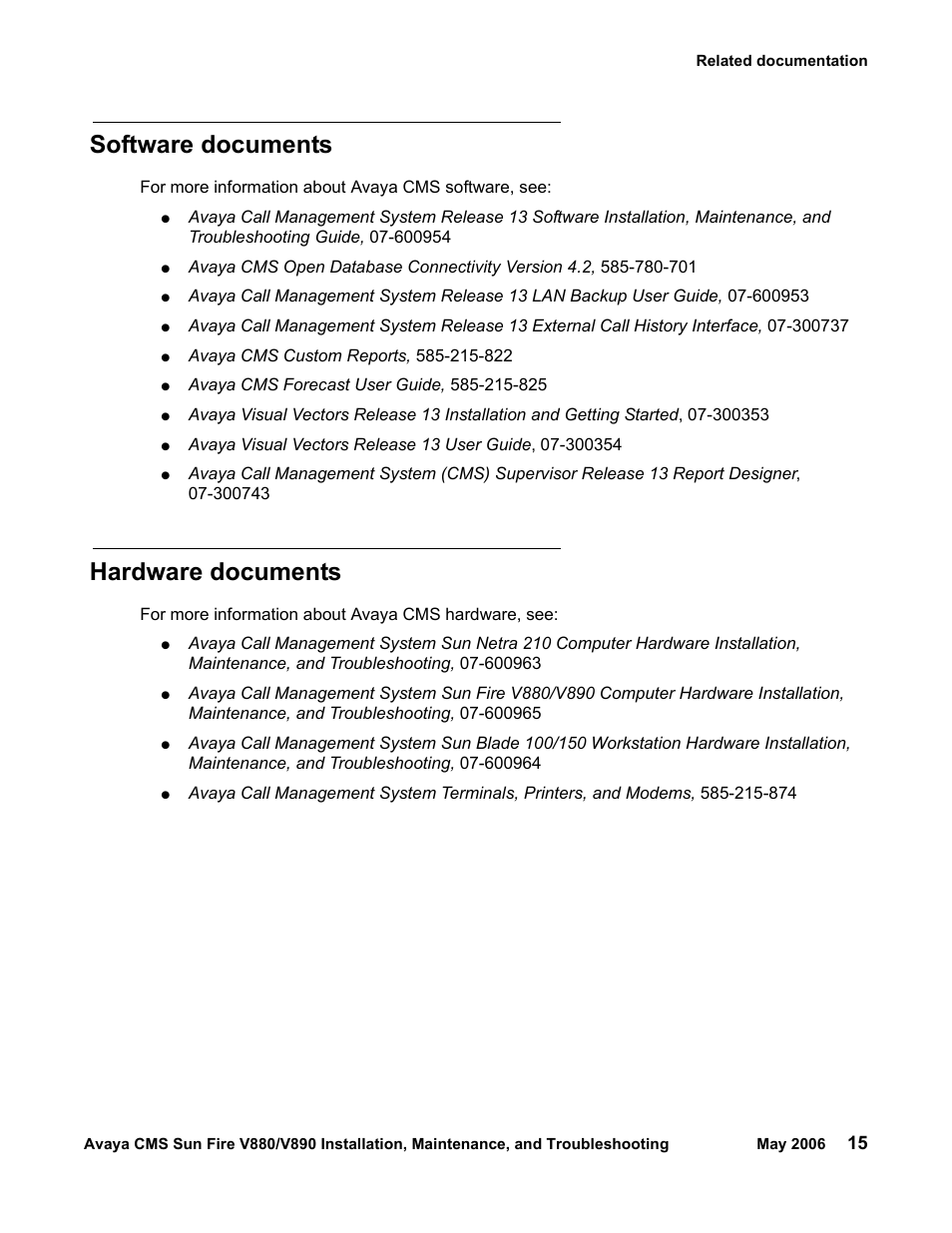 Software documents, Hardware documents | Sun Microsystems Sun Fire V880 User Manual | Page 15 / 208