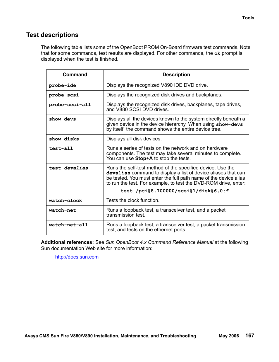 Test descriptions, Are shown in | Sun Microsystems Sun Fire V880 User Manual | Page 167 / 208