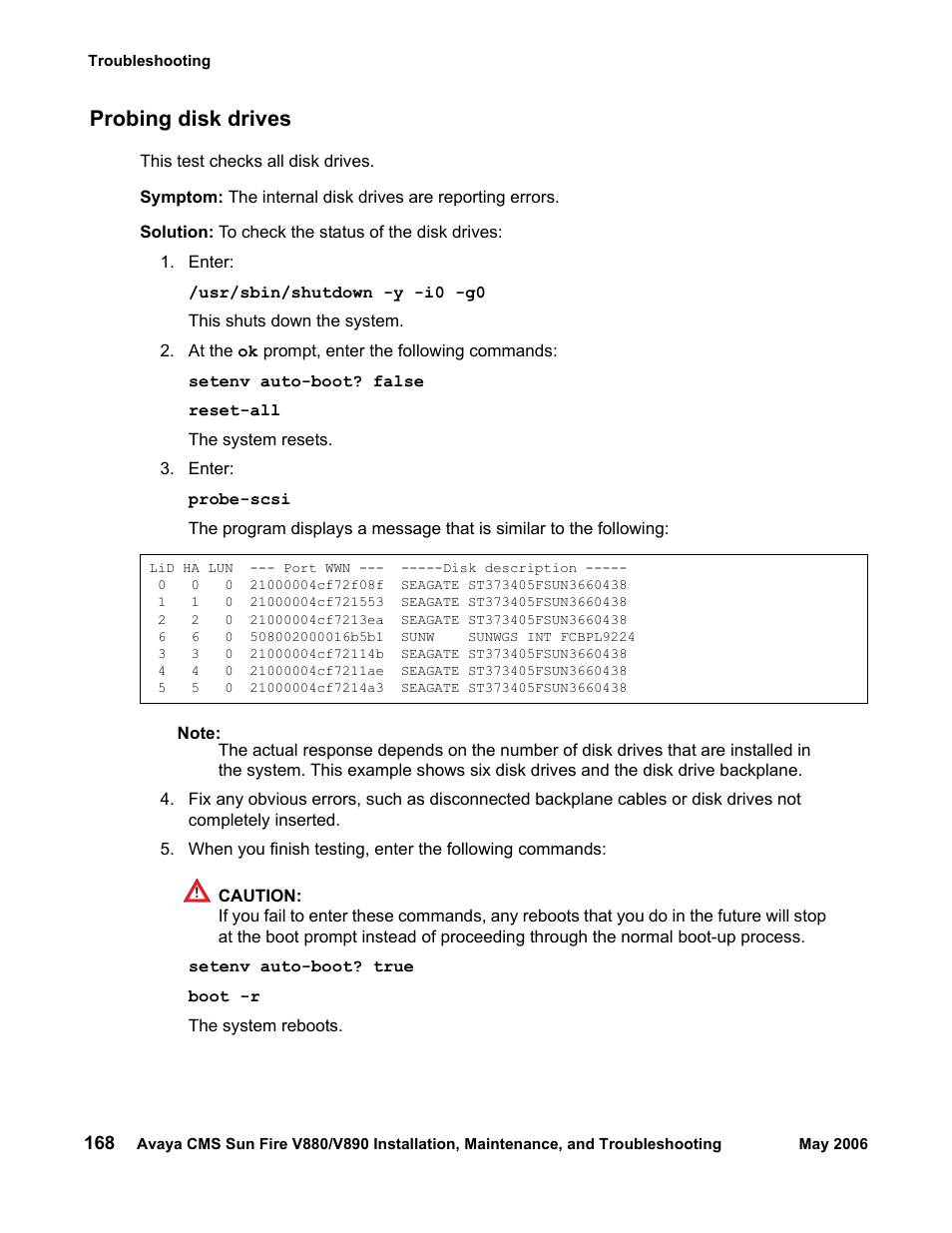 Probing disk drives | Sun Microsystems Sun Fire V880 User Manual | Page 168 / 208
