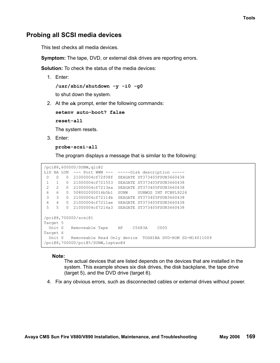 Probing all scsi media devices | Sun Microsystems Sun Fire V880 User Manual | Page 169 / 208