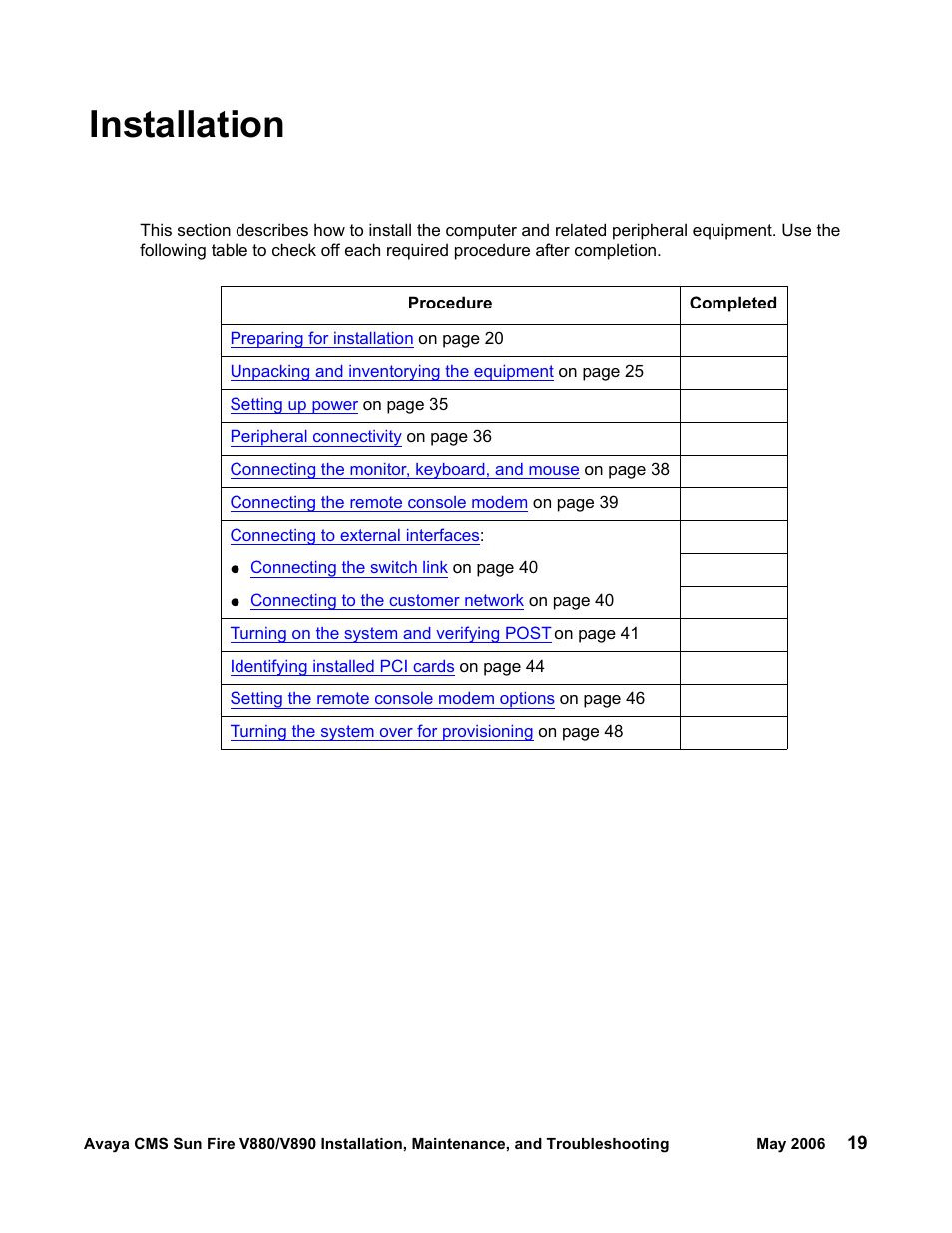 Installation | Sun Microsystems Sun Fire V880 User Manual | Page 19 / 208