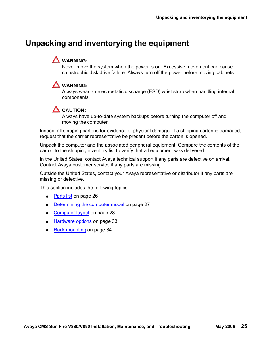 Unpacking and inventorying the equipment | Sun Microsystems Sun Fire V880 User Manual | Page 25 / 208