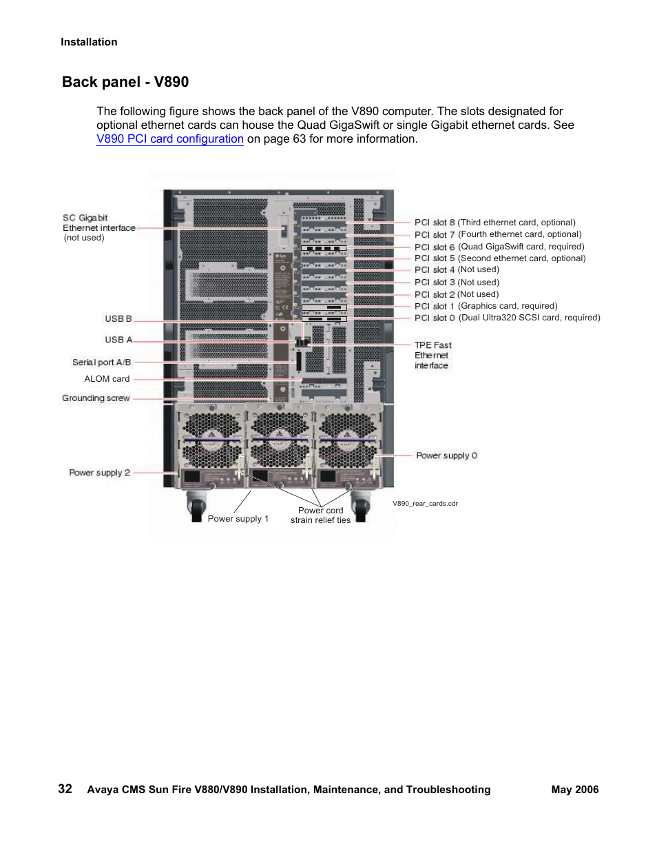 Back panel - v890 | Sun Microsystems Sun Fire V880 User Manual | Page 32 / 208