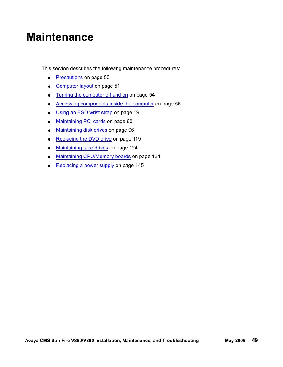 Maintenance | Sun Microsystems Sun Fire V880 User Manual | Page 49 / 208