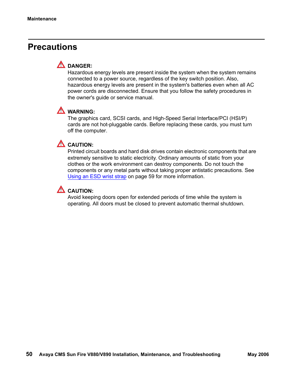 Precautions | Sun Microsystems Sun Fire V880 User Manual | Page 50 / 208