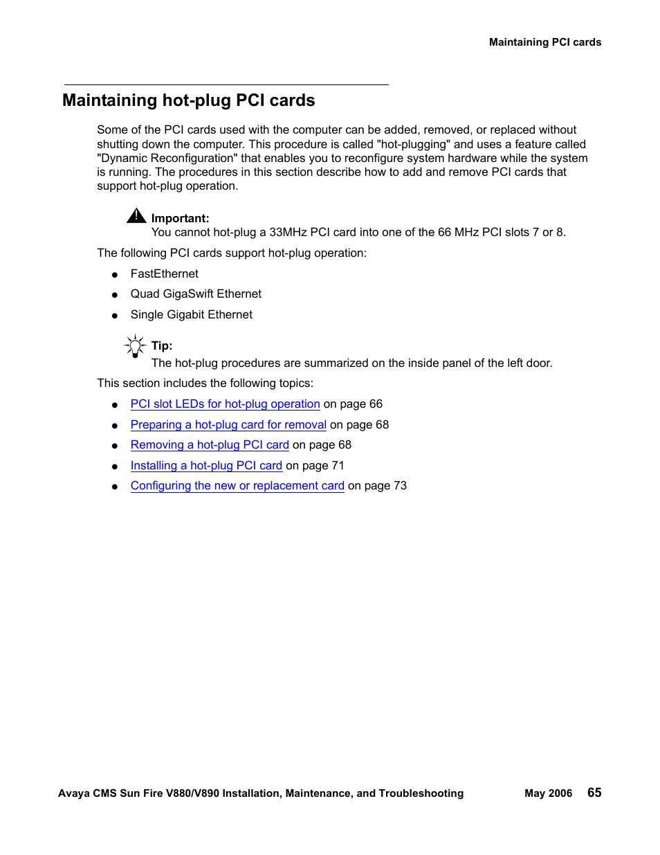 Maintaining hot-plug pci cards | Sun Microsystems Sun Fire V880 User Manual | Page 65 / 208