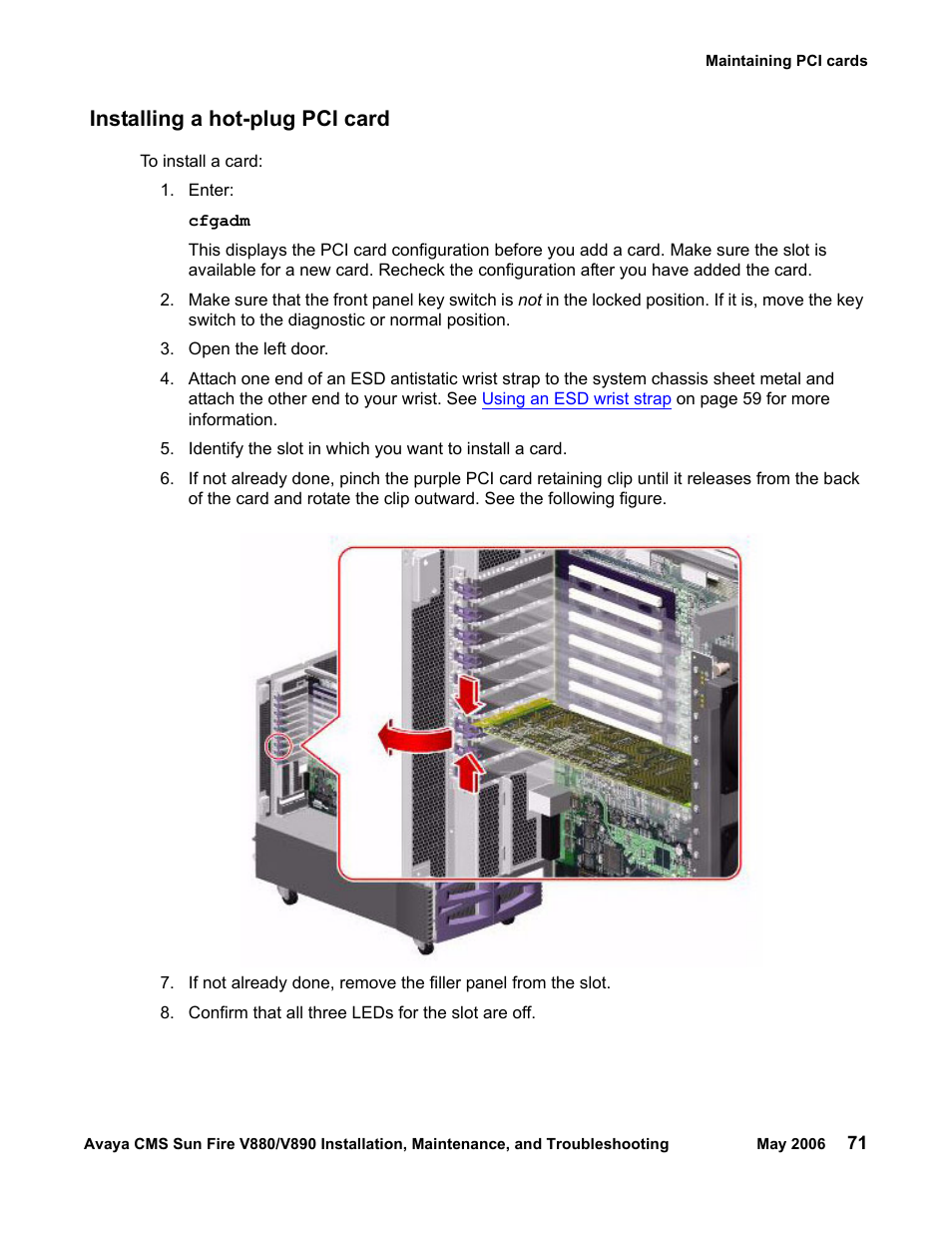 Installing a hot-plug pci card | Sun Microsystems Sun Fire V880 User Manual | Page 71 / 208