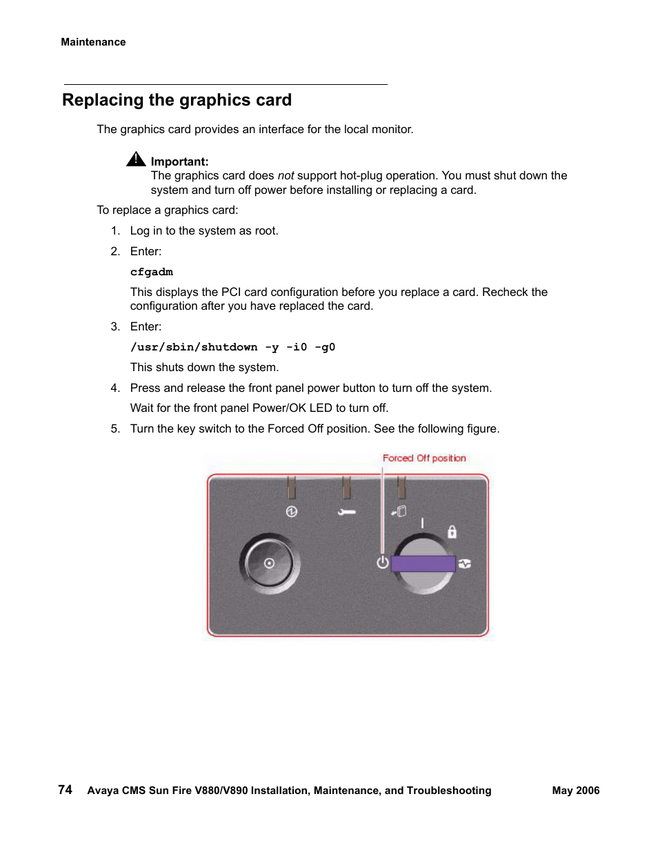 Replacing the graphics card | Sun Microsystems Sun Fire V880 User Manual | Page 74 / 208