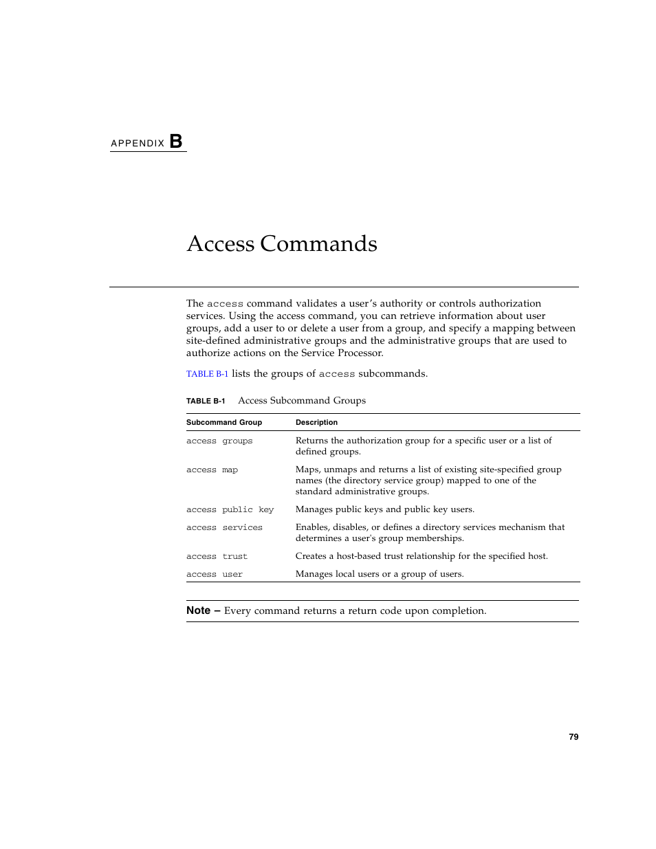 Access commands, Access, Appendix b | Sun Microsystems FIRE V40Z User Manual | Page 101 / 254