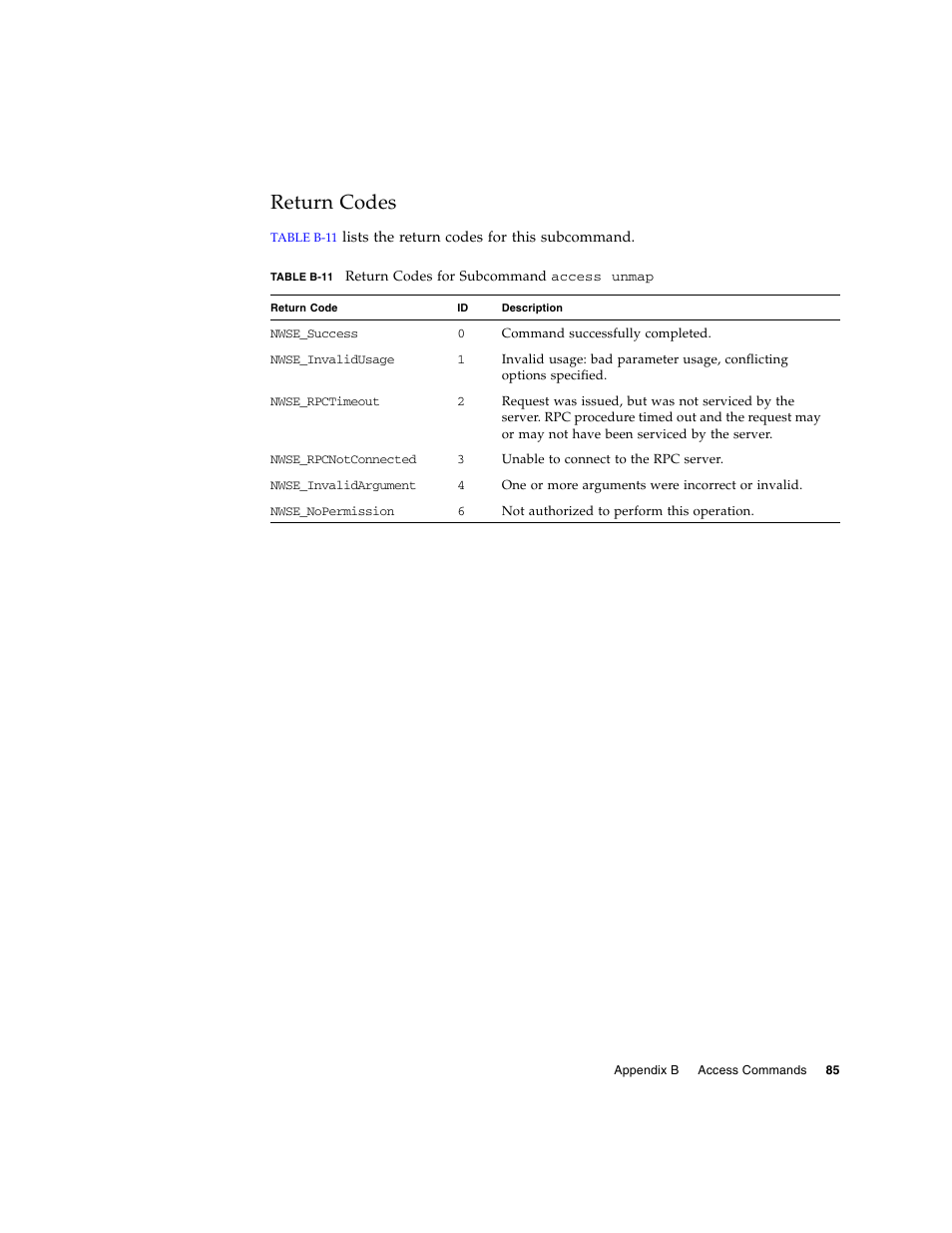Return codes | Sun Microsystems FIRE V40Z User Manual | Page 107 / 254