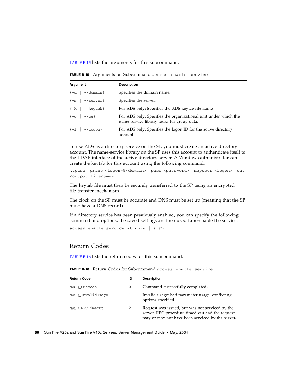 Return codes | Sun Microsystems FIRE V40Z User Manual | Page 110 / 254