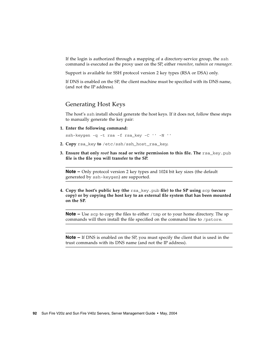 Generating host keys | Sun Microsystems FIRE V40Z User Manual | Page 114 / 254