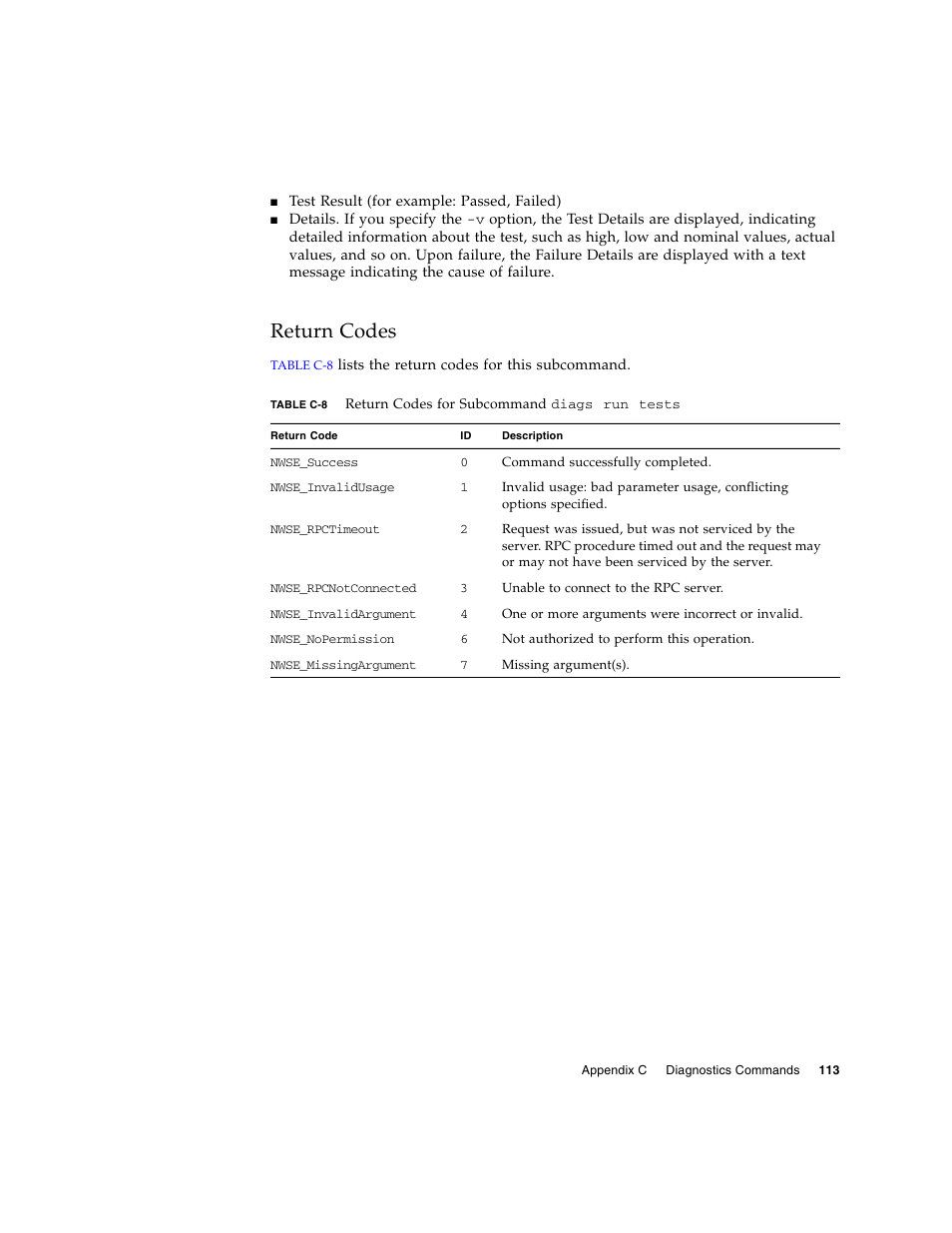 Return codes | Sun Microsystems FIRE V40Z User Manual | Page 135 / 254