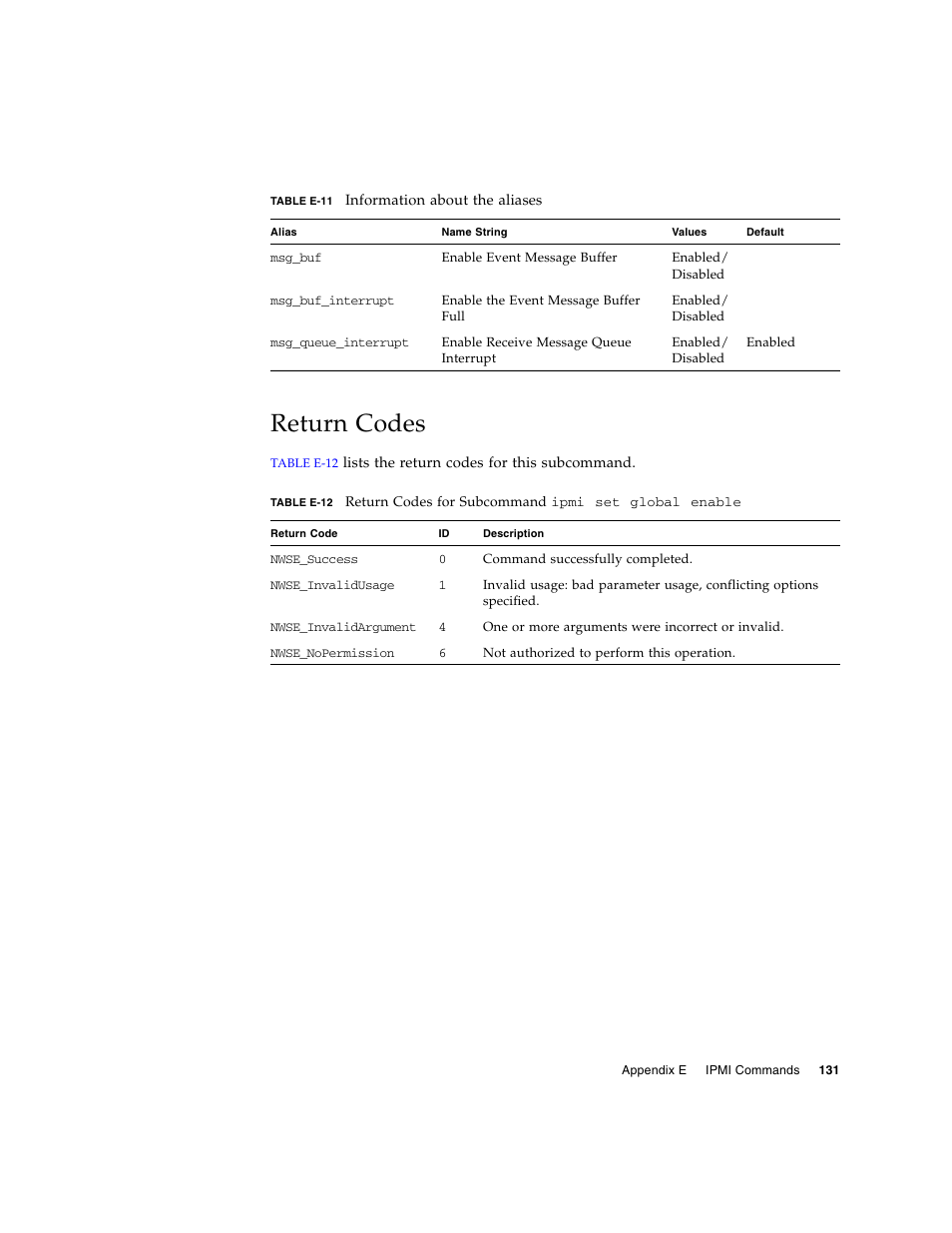 Return codes | Sun Microsystems FIRE V40Z User Manual | Page 153 / 254