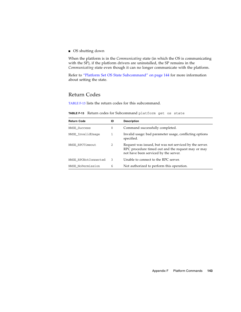 Return codes | Sun Microsystems FIRE V40Z User Manual | Page 165 / 254