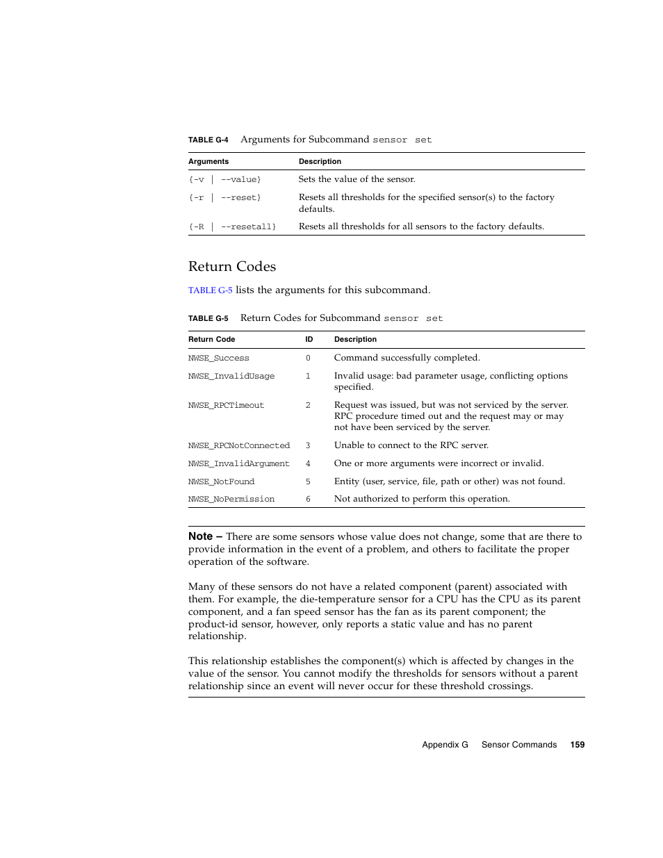 Return codes | Sun Microsystems FIRE V40Z User Manual | Page 181 / 254