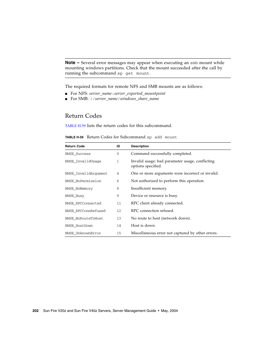 Return codes | Sun Microsystems FIRE V40Z User Manual | Page 224 / 254