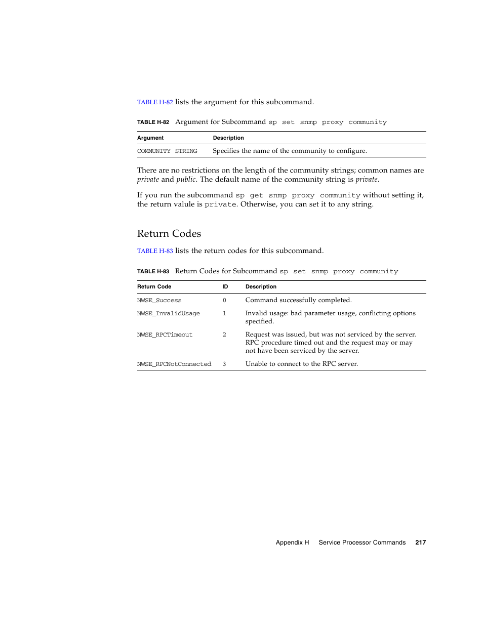 Return codes | Sun Microsystems FIRE V40Z User Manual | Page 239 / 254