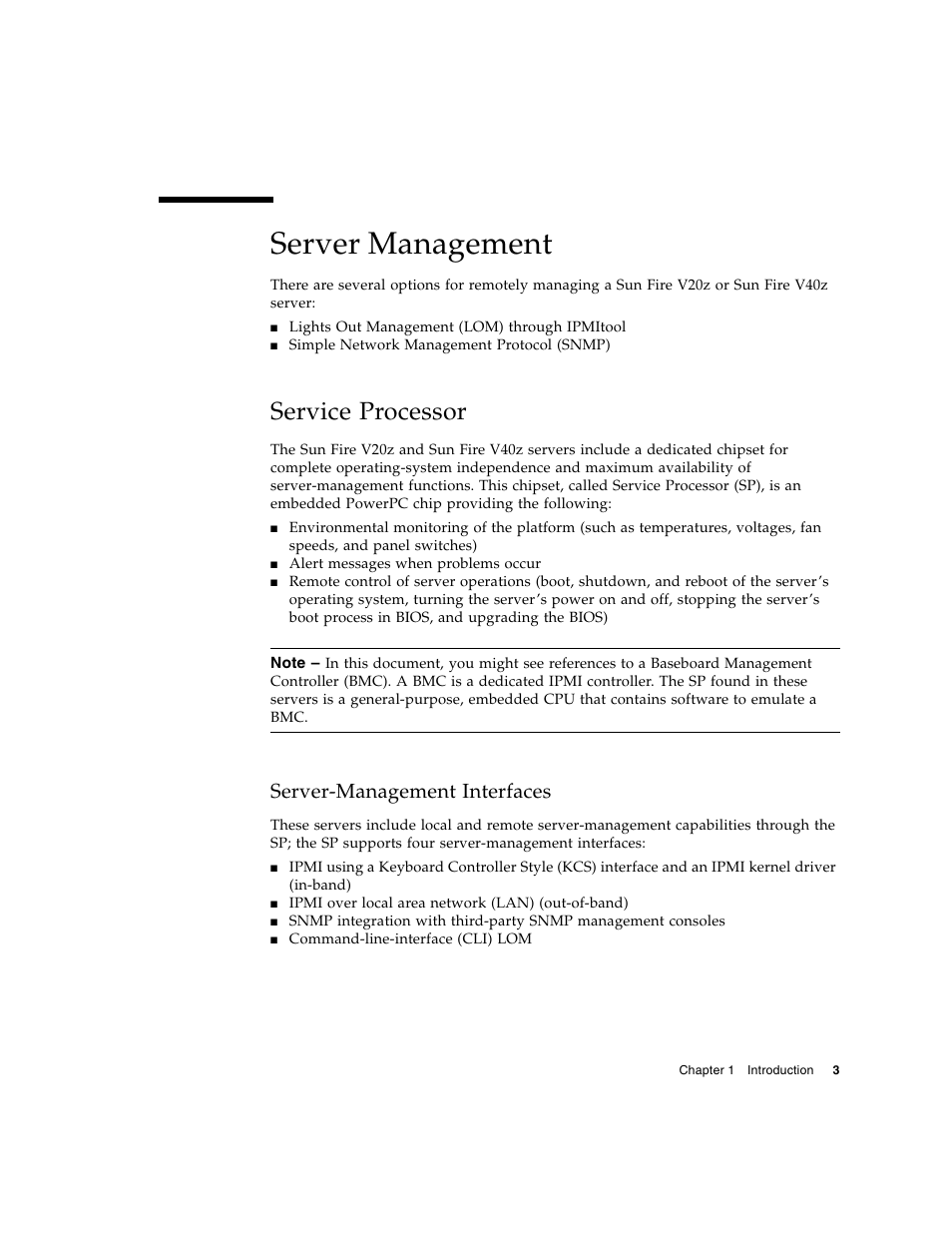 Server management, Service processor, Servermanagement interfaces | Server-management interfaces | Sun Microsystems FIRE V40Z User Manual | Page 25 / 254